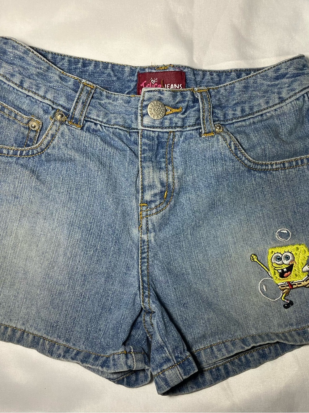 Vintage Justice Jeans Girls Size 10 REG Denim Shorts Embroidered SpongeBob Y2K